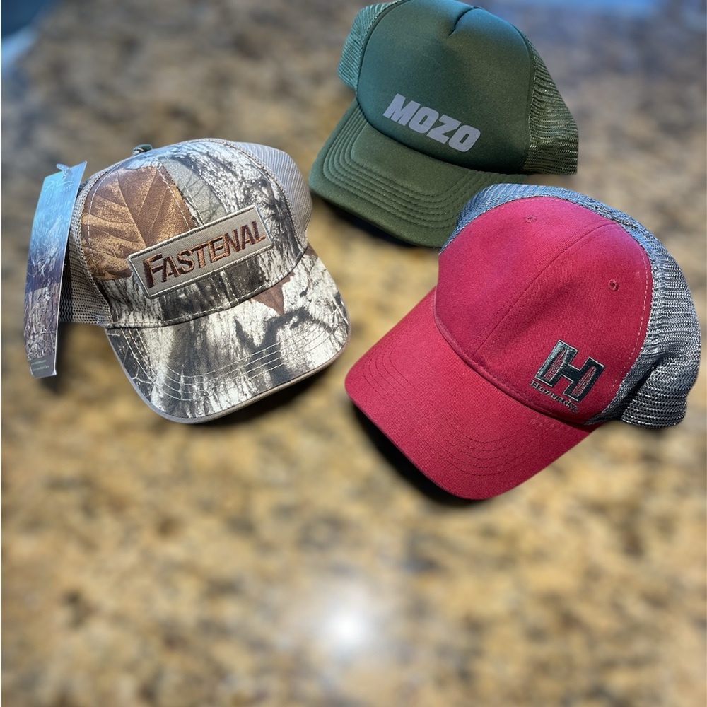 Camouflage, Red and Dark Green Caps